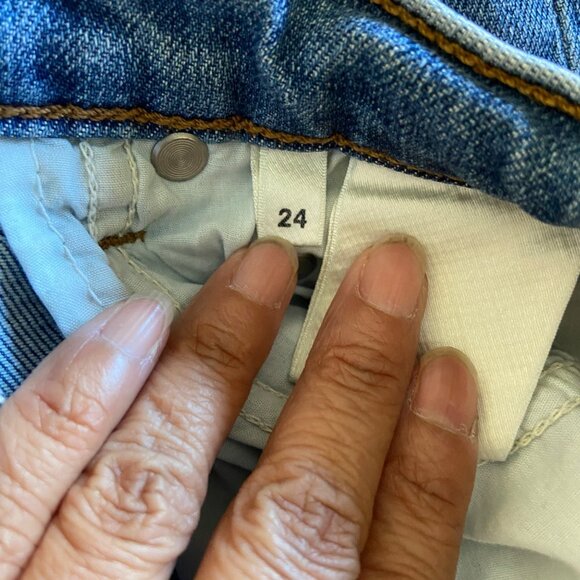 Reformation Stretch Flood Jeans Straight Leg Medium Wash Catalina Raw Hem 24 - Picture 5 of 6